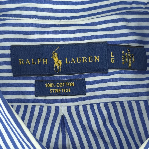Ralph Lauren Shirt Mens Large Cotton Stretch Striped Button Up Red Pony - Picture 4 of 8